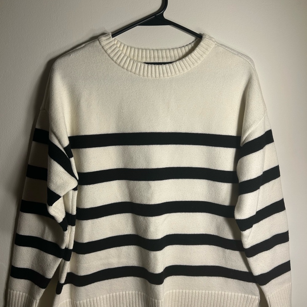 French Connection Striped Black and White Sweater
